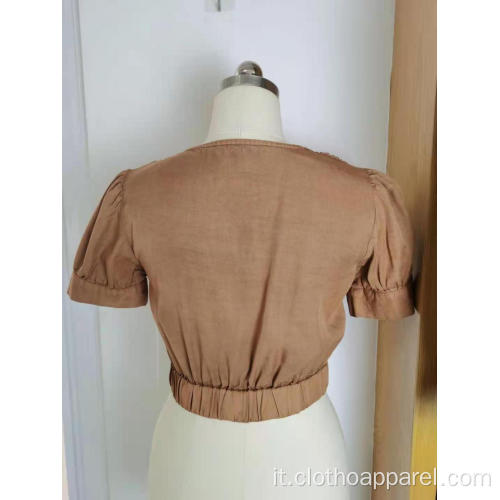 Top corto marrone con scollo a V da donna di vendita calda